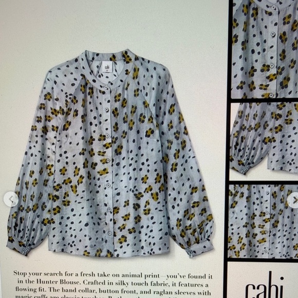 CAbi Hunter Blouse - Blue and Yellow-Green Patterned Blouse - Picture 7 of 8